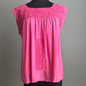 J. Marie Embroidered Devyn Linen Blend Women's Blouse in Pink Size Large
